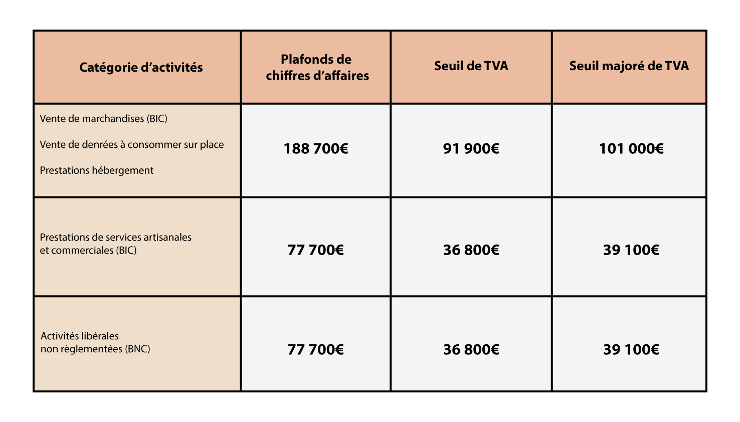 PLAFONDS DE CHIFFRE D’AFFAIRES ET DES SEUILS DE TVA 2023